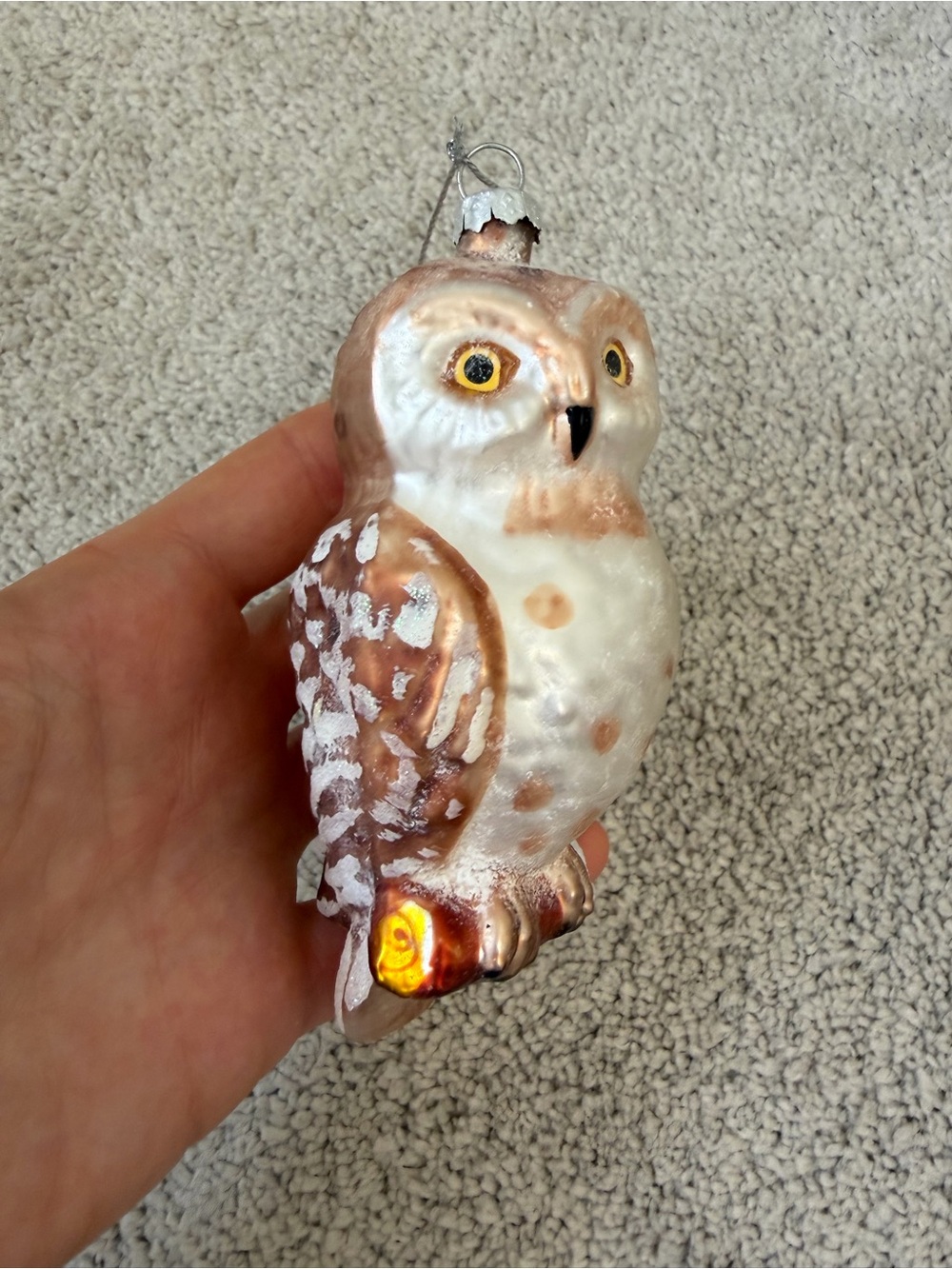 Vintage Glass Owl Christmas Ornament 5” Hand Painted Bird Tree Decoration